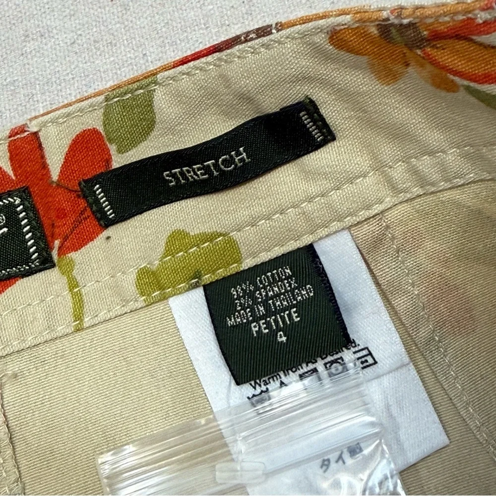 Eddie Bauer Stretch Floral Mini Skirt - Cream, Orange, and Green - Size 4P NWOT